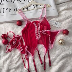 Elegant Red Lace Lingerie Set